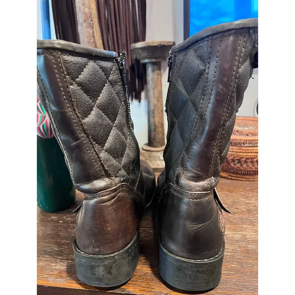 Vintage Buldozer Racing quilted leather biker boots Brown Size 38 7.5